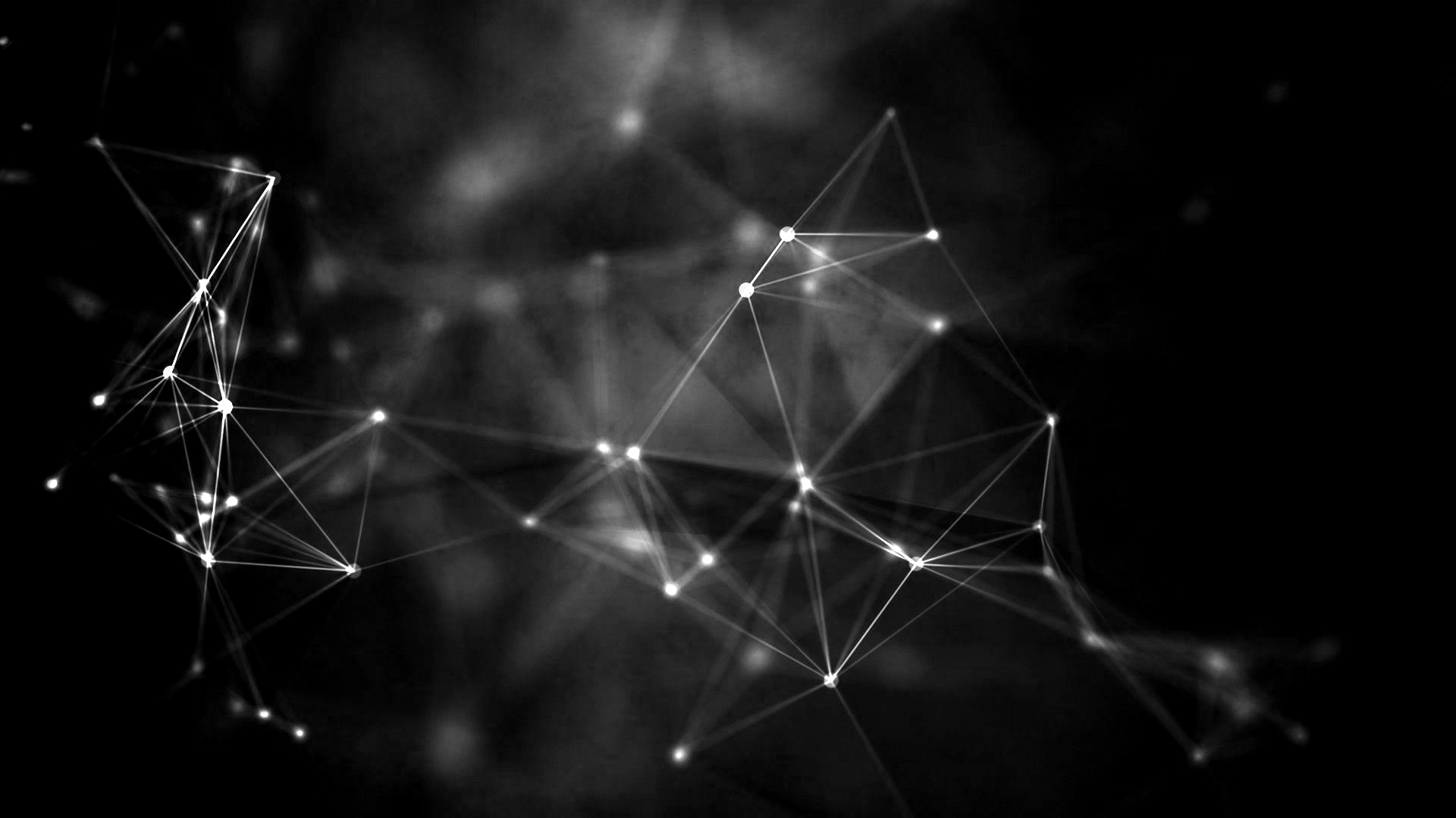 Abstraktes Netzwerk aus verbundenen Knotenpunkten auf schwarzem Grund